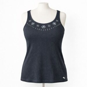 Vtg Y2K Abercrombie & Fitch‎ Luxe Embellished Tank Top Ribbed Sleeveless Fits XS
